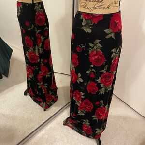 12th Tribe Black and Red Floral Maxi Skirt